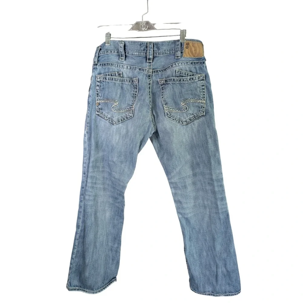 Silver Jeans Zac Mens 34x32 Light Wash Relaxed Fit Distressed Western‎